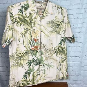 Tommy Bahama Green/creams Palms Silk Short Sleeve Button Down Hawaiian Shirt XL